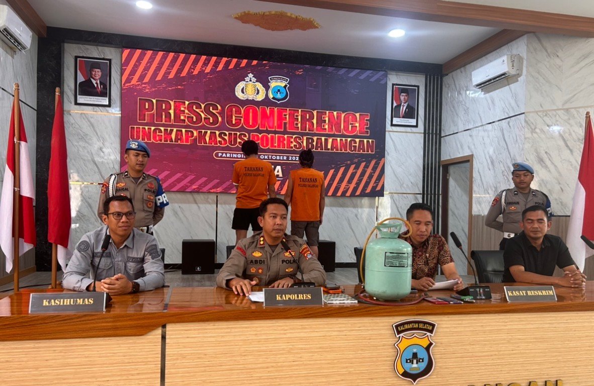 Polres Balangan saat melaksanakan konferensi pers di Mapolres setempat, Kamis (16/10/2025). KATAKUNCI/AH