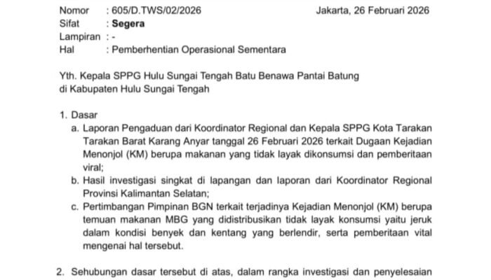 BGN Hentikan Sementara Operasional SPPG Pantai Batung HST