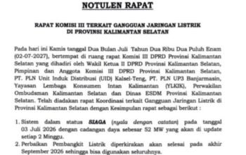 Pazri Kritik Hasil Rapat Komisi III DPRD Kalsel, Kompensasi Bukan Solusi, Audit Dana dan Pertanggungjawaban Hukum PLN Harus Diutamakan