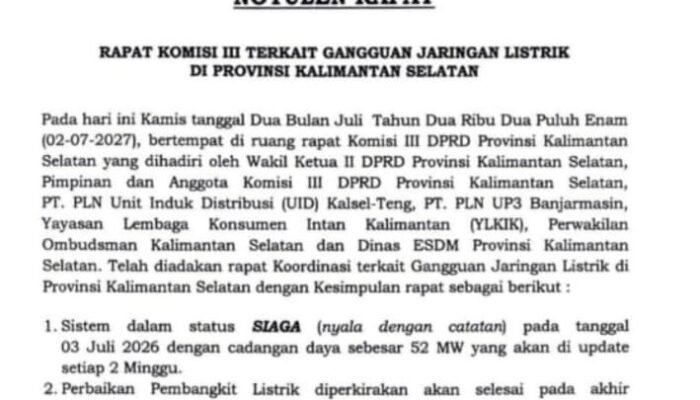 Pazri Kritik Hasil Rapat Komisi III DPRD Kalsel, Kompensasi Bukan Solusi, Audit Dana dan Pertanggungjawaban Hukum PLN Harus Diutamakan